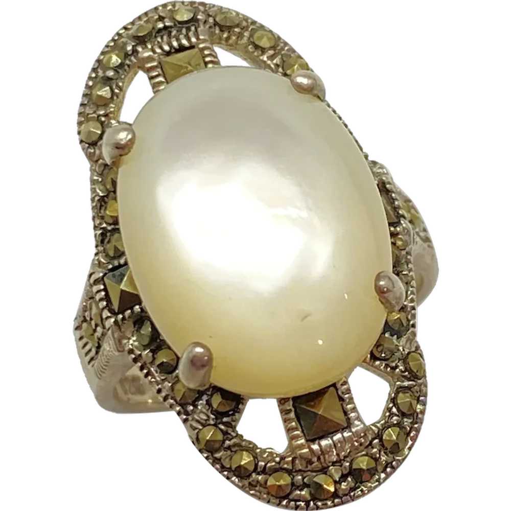 Mesmerizing Mother of Pearl Cabochon and Marcasit… - image 1