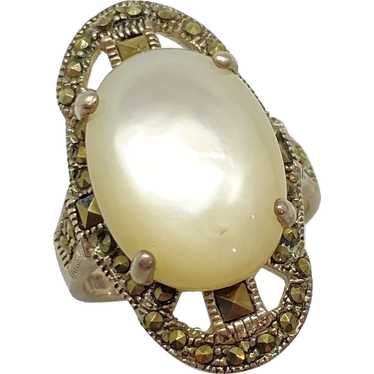 Mesmerizing Mother of Pearl Cabochon and Marcasit… - image 1