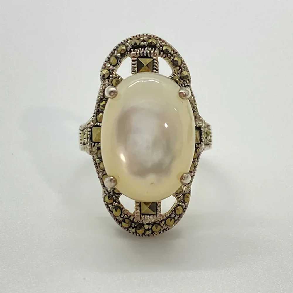 Mesmerizing Mother of Pearl Cabochon and Marcasit… - image 3