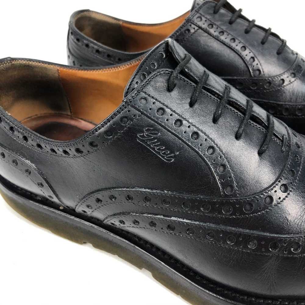 Gucci Black Leather Brogue / Lace Up Shoes w Logo - image 3