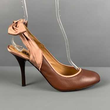 Lanvin Brown Pink Leather Satin Slingback Pumps