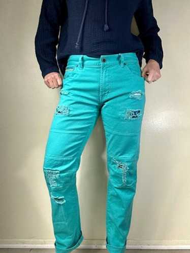 Distressed Teal Green Pants - image 1