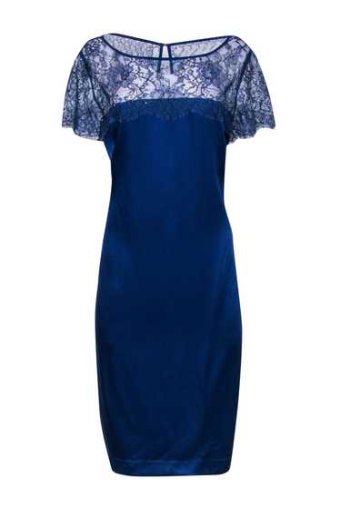 St John - Navy Satin Shift Dress w/ Lace & Rhinest