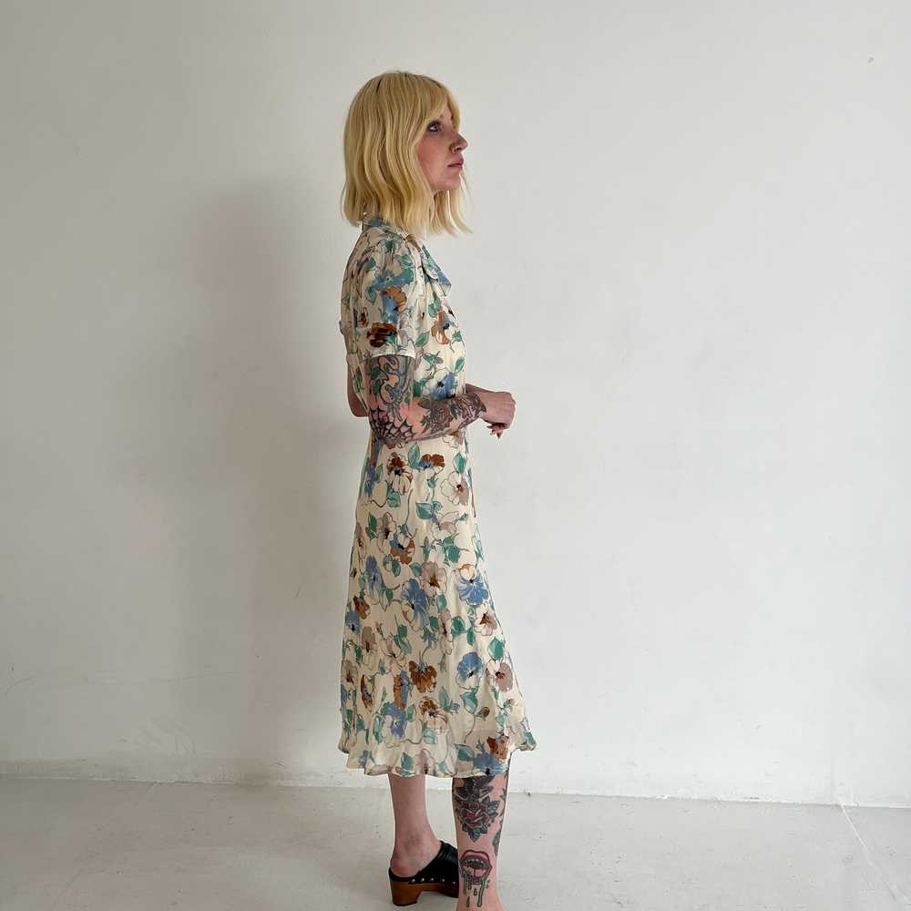 30s Sheer Silk Floral Dress - image 3