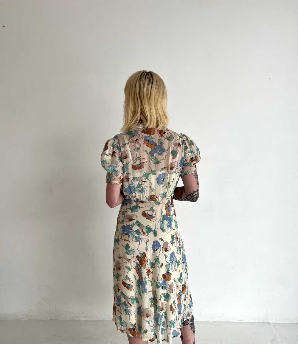 30s Sheer Silk Floral Dress - image 4