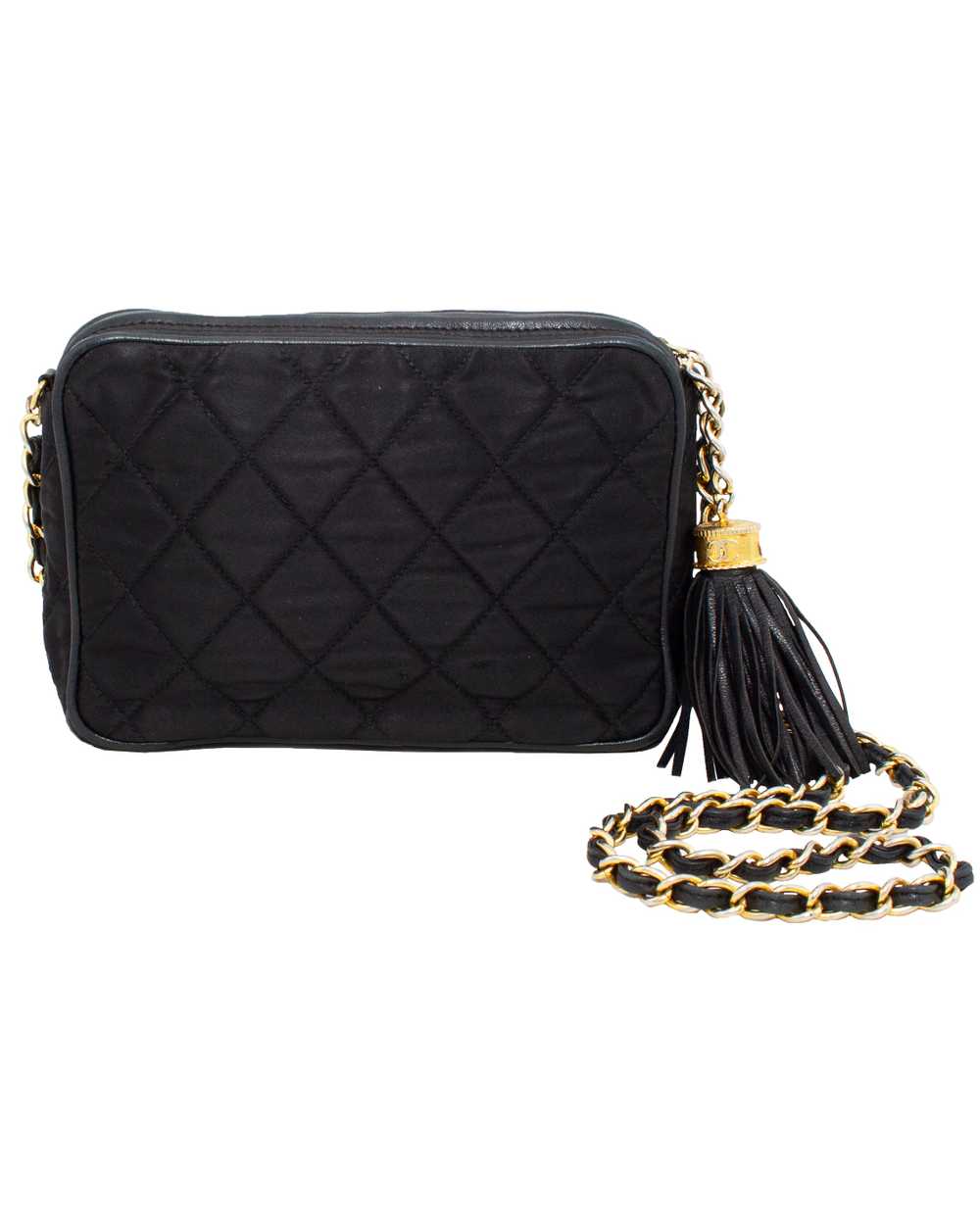 Chanel Black Satin Quilted Evening Bag - image 1