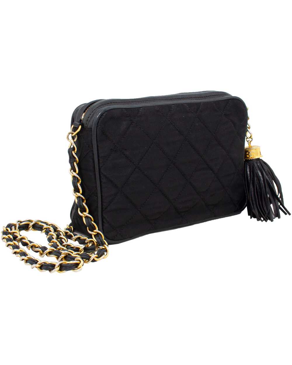 Chanel Black Satin Quilted Evening Bag - image 2