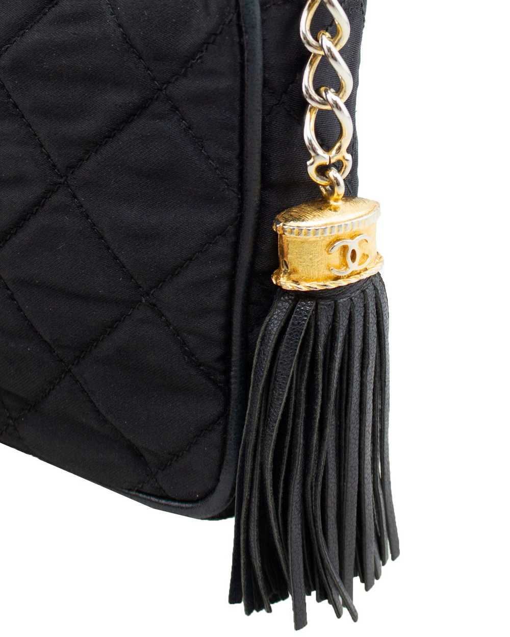 Chanel Black Satin Quilted Evening Bag - image 3