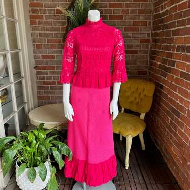 1960s Hot Pink Lace Mexican Dress - image 1