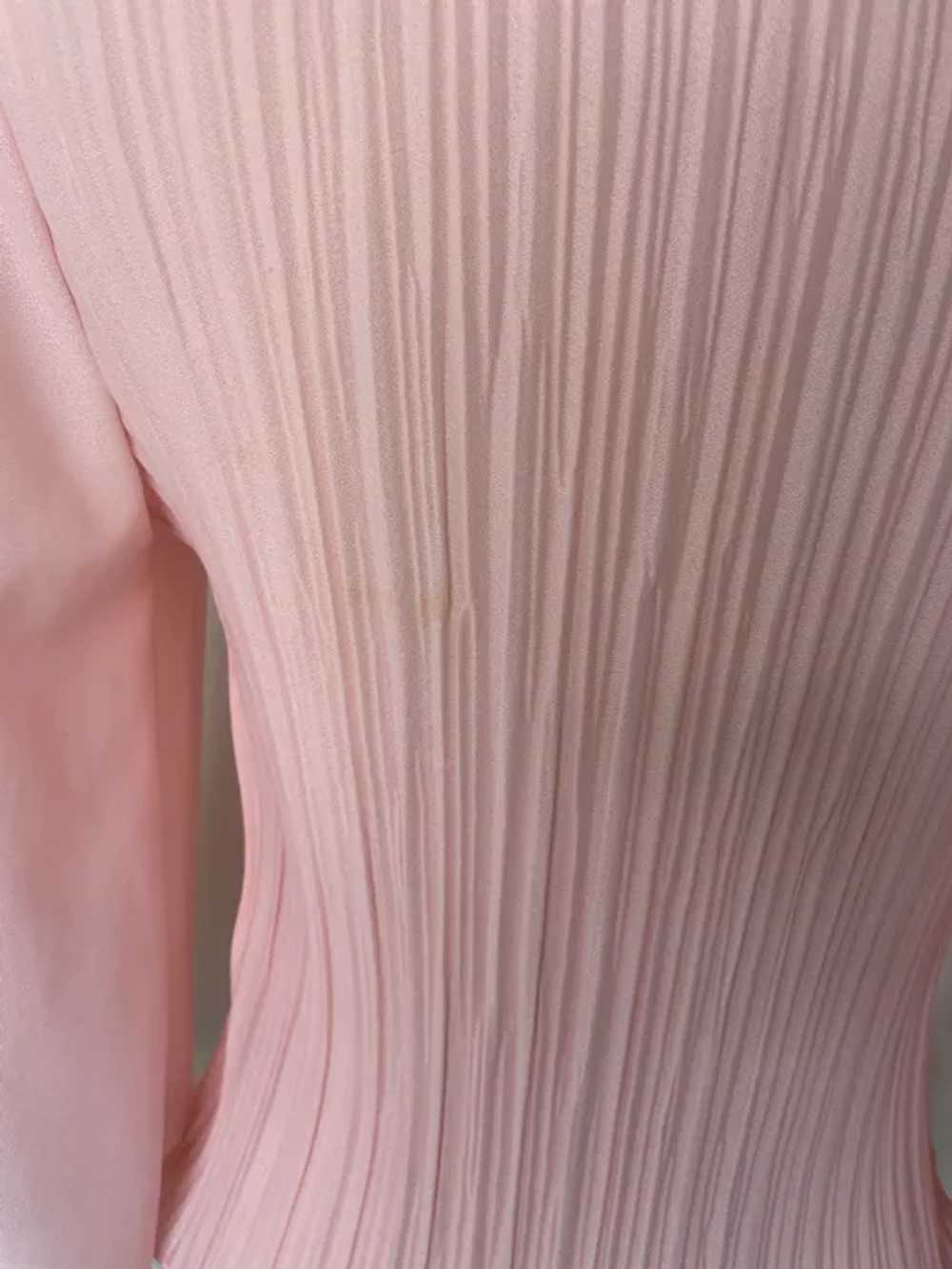Vintage 1970s Pink Pleated High Collar Blouse - image 5
