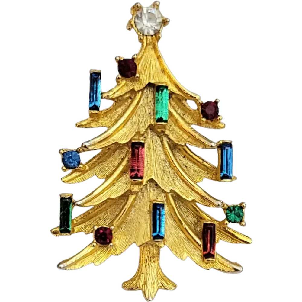 Mamselle Gold Tone Multicolor Rhinestone Christma… - image 1