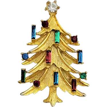 Mamselle Gold Tone Multicolor Rhinestone Christma… - image 1