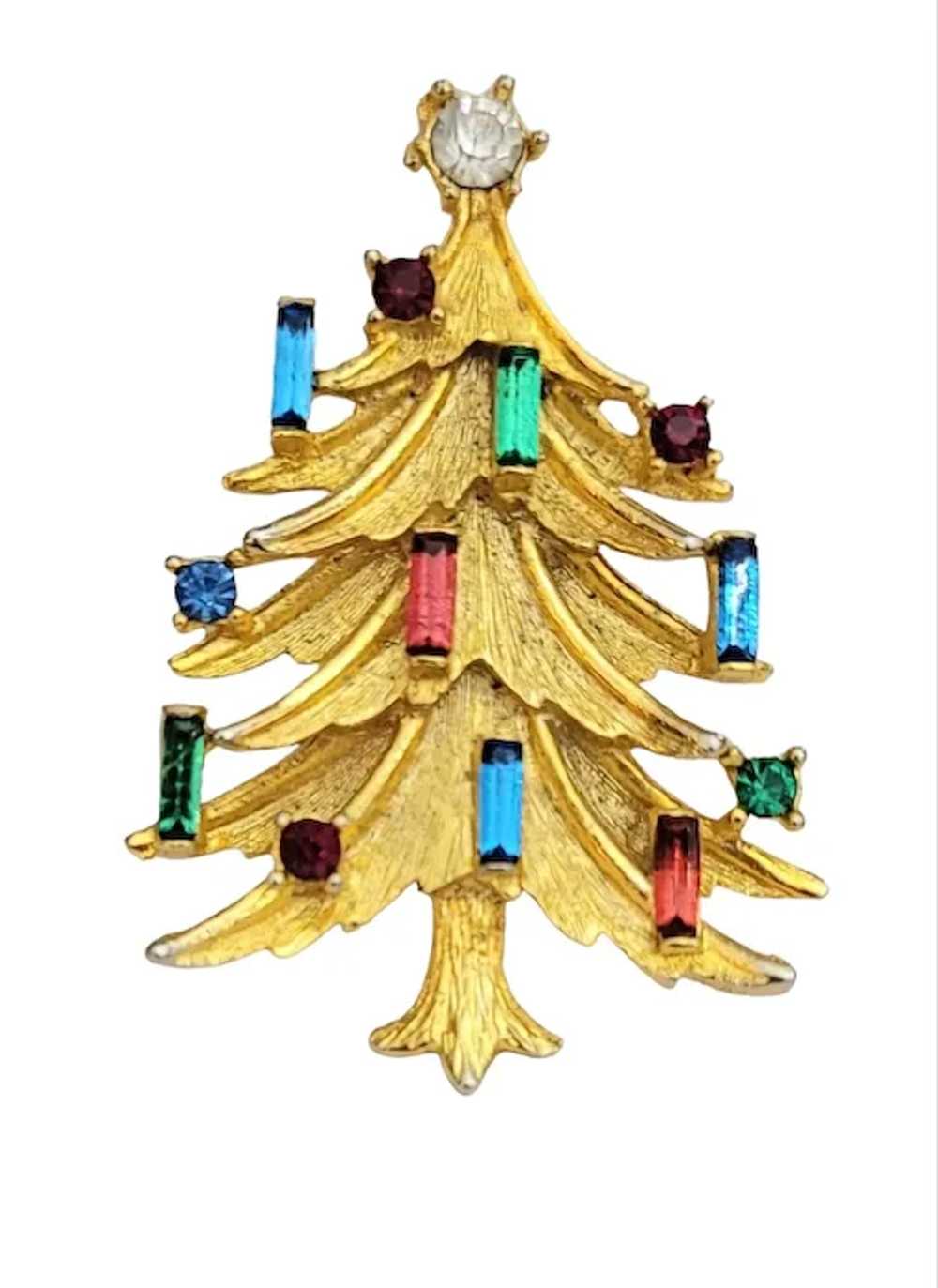 Mamselle Gold Tone Multicolor Rhinestone Christma… - image 2