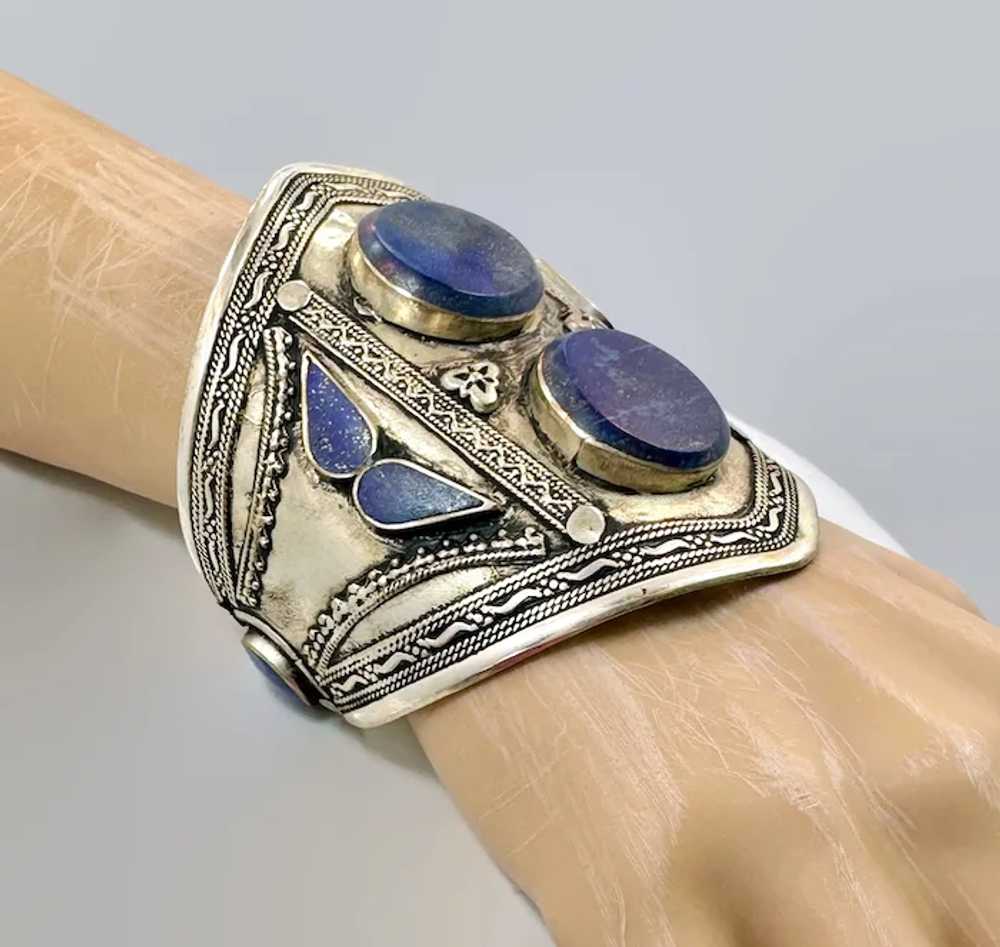 Lapis Bracelet, Kuchi Jewelry, Silver Cuff, Vinta… - image 3