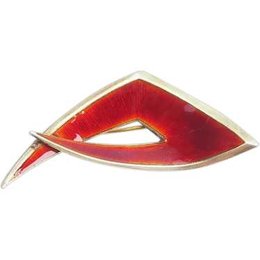 Vintage red enamel sterling silver modern abstract