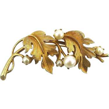 Vintage LISNER Faux Gold Pearl Pin Brooch - Great 