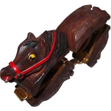 Wooden Hand Carved Horse Bracelet from the 30s - image 1