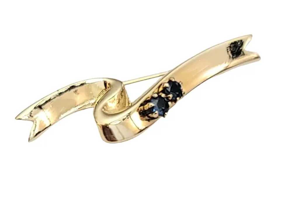 Avon Gold Tone Blue Stone Ribbon Pin, Signed M288 - image 2