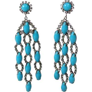 K.J.L. 1960's Turquoise Cabochon and Diamante Pend
