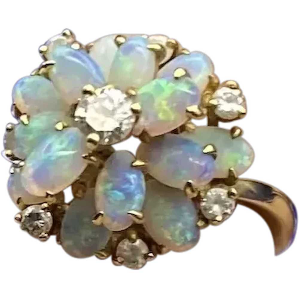 Gorgeous 18K Yellow Gold Stacked Cluster Opal and… - image 1