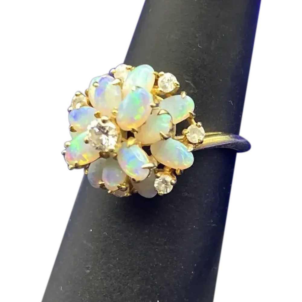 Gorgeous 18K Yellow Gold Stacked Cluster Opal and… - image 2