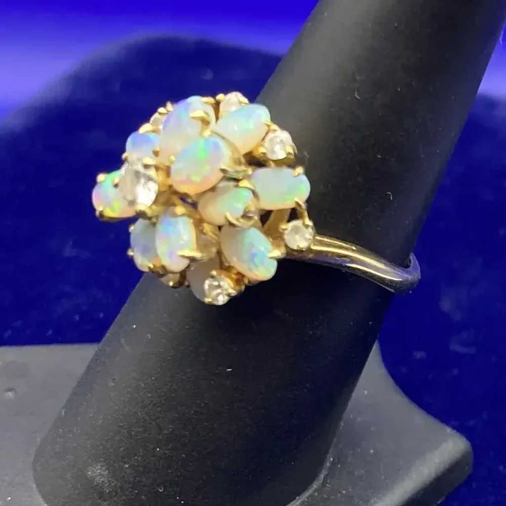 Gorgeous 18K Yellow Gold Stacked Cluster Opal and… - image 4