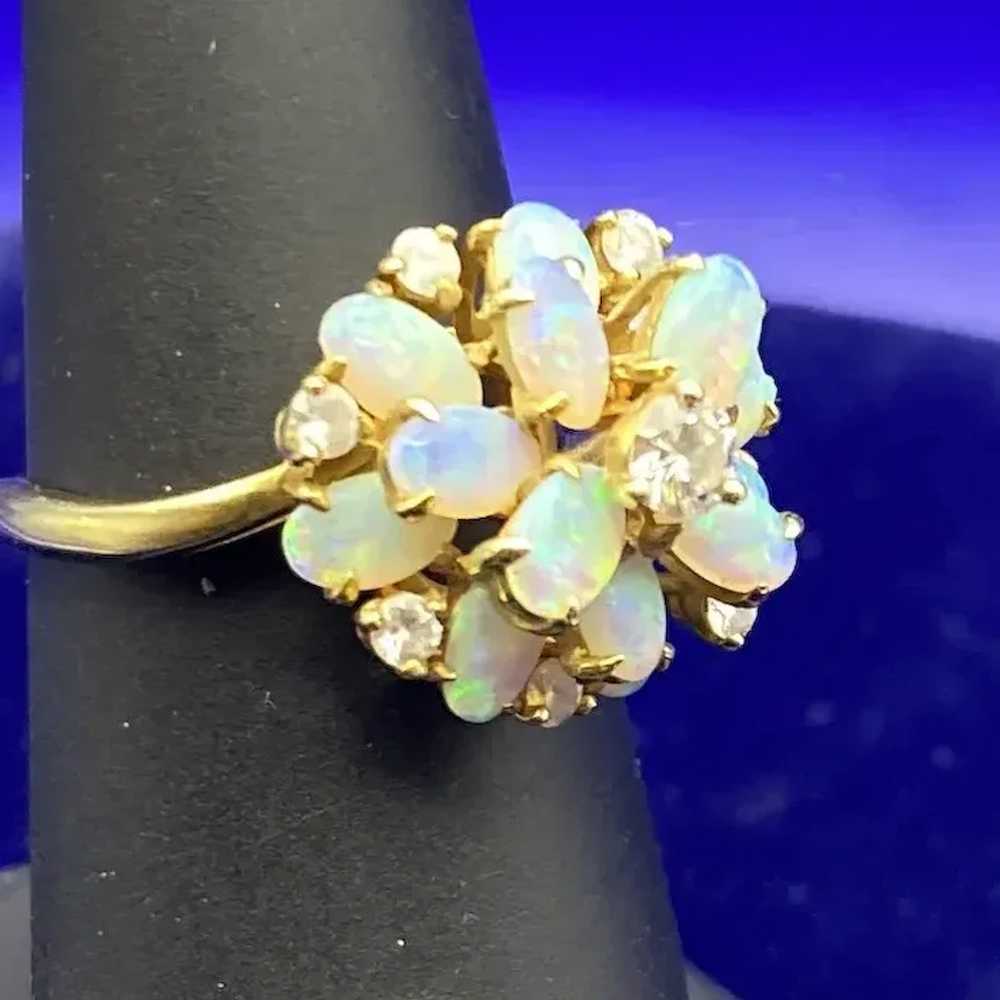 Gorgeous 18K Yellow Gold Stacked Cluster Opal and… - image 7