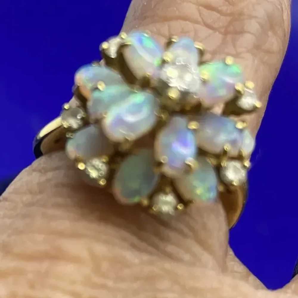 Gorgeous 18K Yellow Gold Stacked Cluster Opal and… - image 9