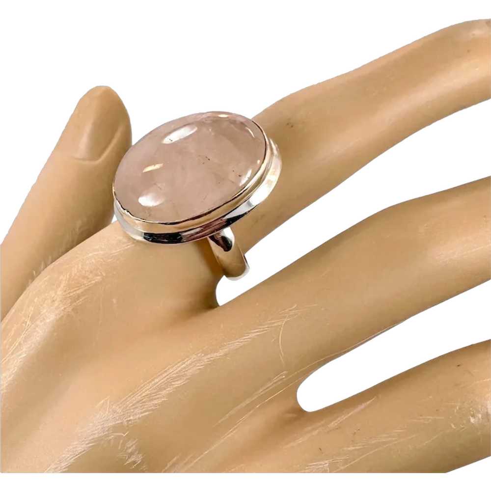 Rose Quartz Ring, Sterling Silver, Pink Stone, Ov… - image 1