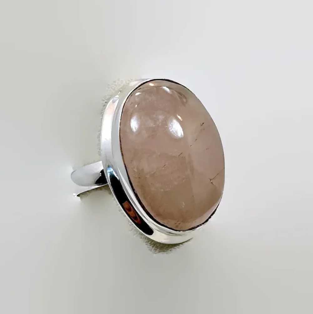 Rose Quartz Ring, Sterling Silver, Pink Stone, Ov… - image 2