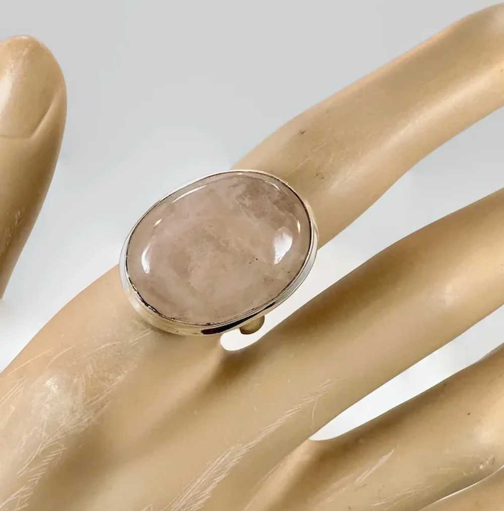 Rose Quartz Ring, Sterling Silver, Pink Stone, Ov… - image 3