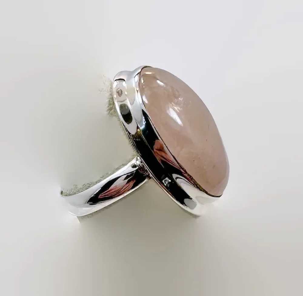 Rose Quartz Ring, Sterling Silver, Pink Stone, Ov… - image 4