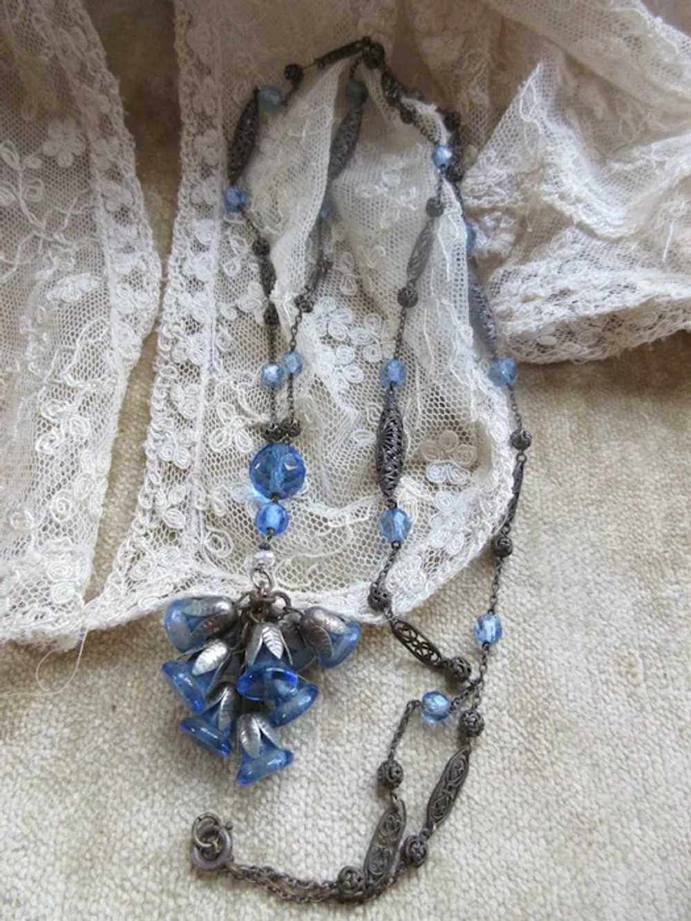 Vintage Deco Long Drop Blue Bells Crystal Necklac… - image 2