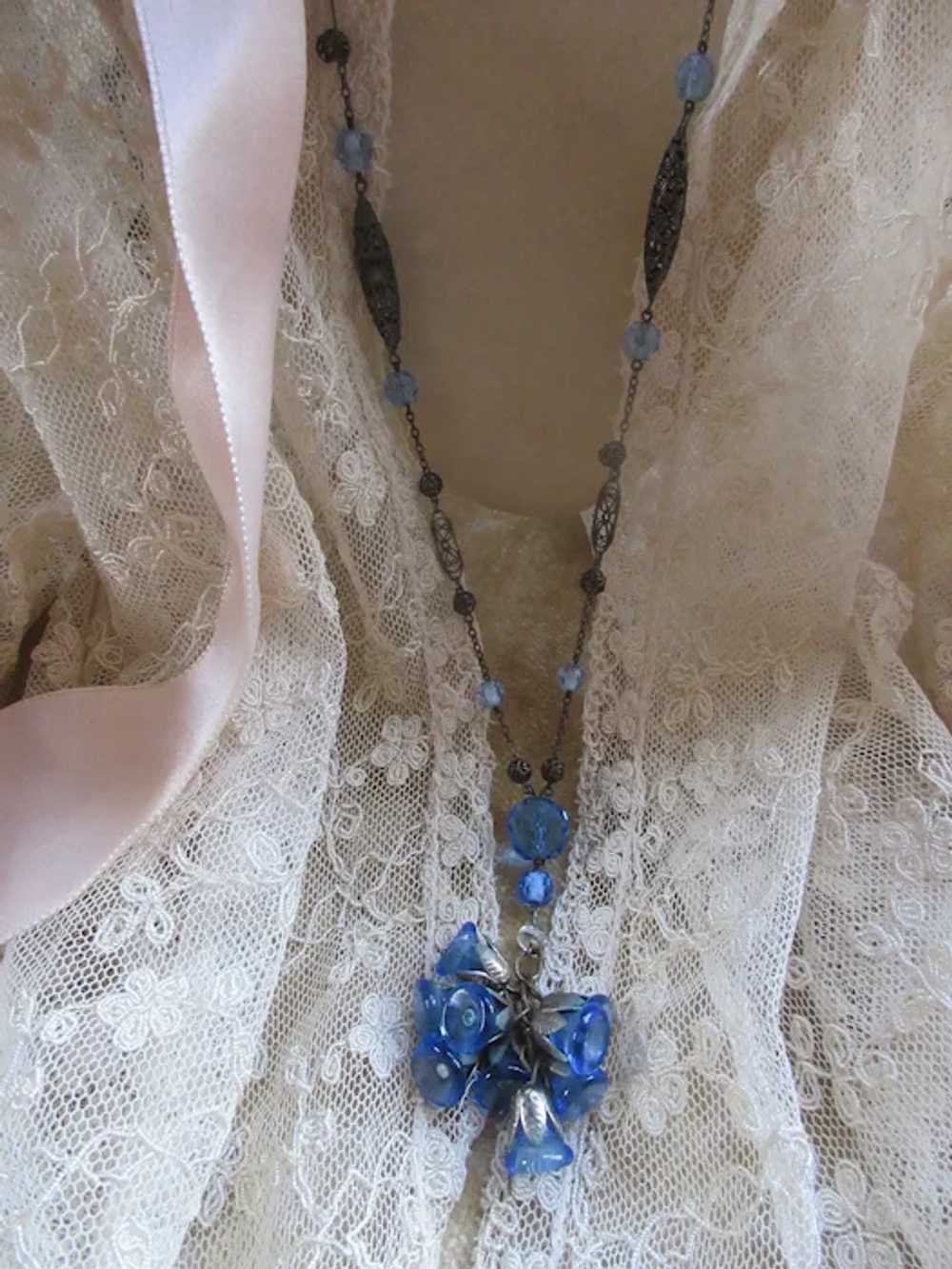 Vintage Deco Long Drop Blue Bells Crystal Necklac… - image 3