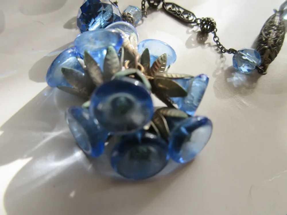 Vintage Deco Long Drop Blue Bells Crystal Necklac… - image 5