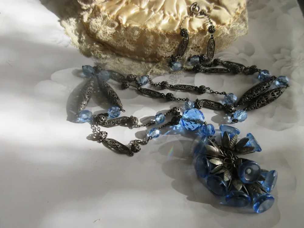 Vintage Deco Long Drop Blue Bells Crystal Necklac… - image 6