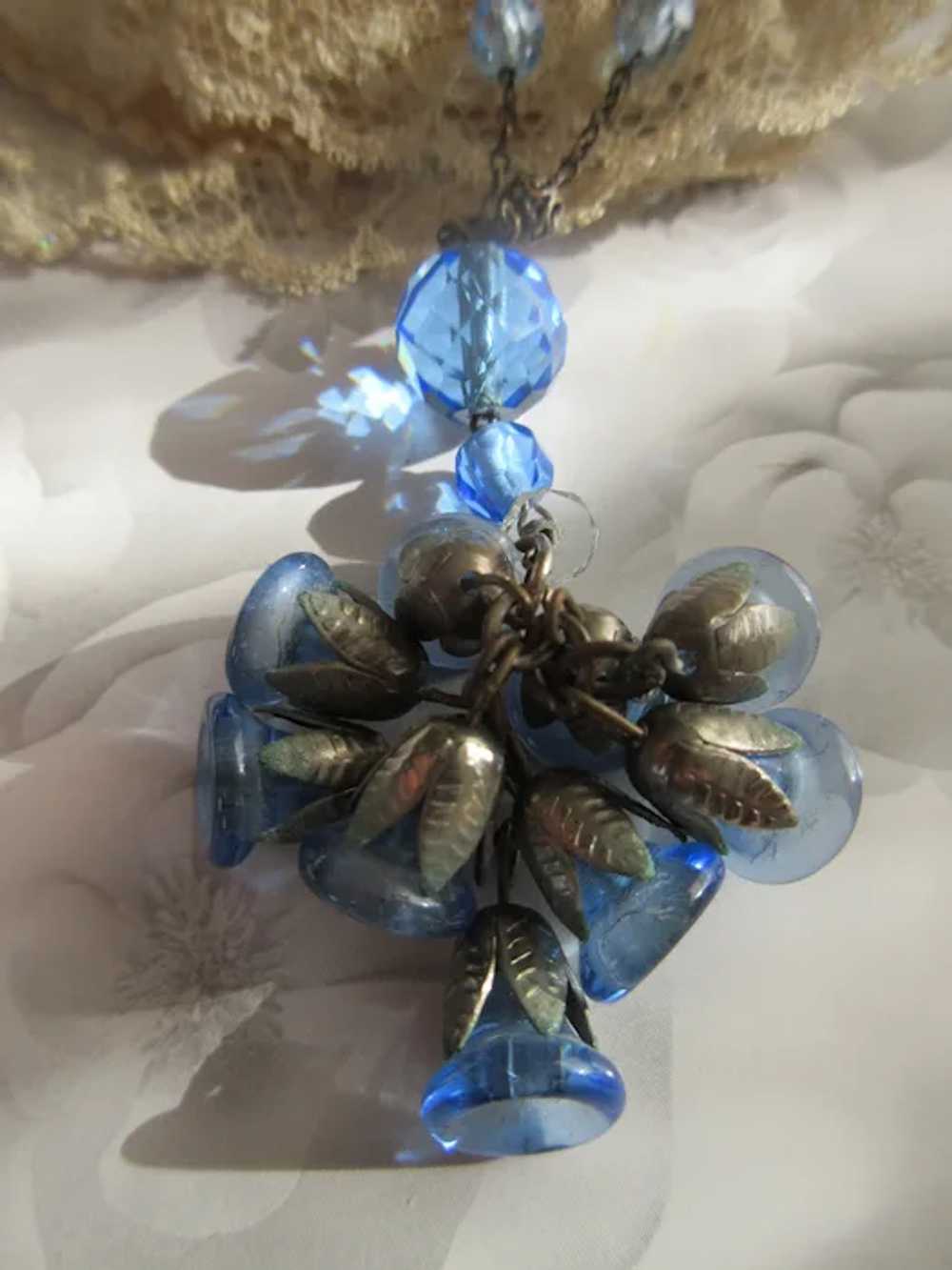 Vintage Deco Long Drop Blue Bells Crystal Necklac… - image 9