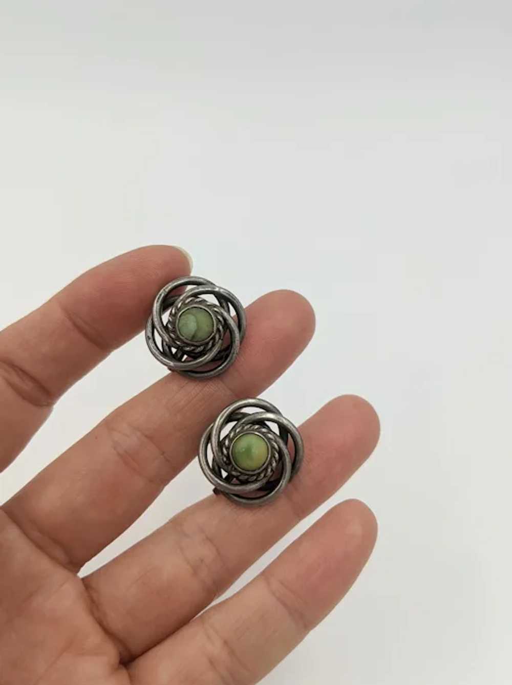 Mexico Silver Green Gemstone 1940's 1950's Screw … - image 2