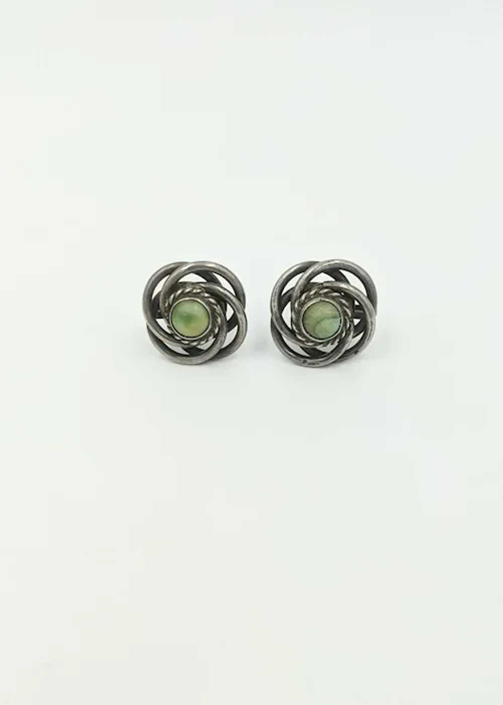 Mexico Silver Green Gemstone 1940's 1950's Screw … - image 4