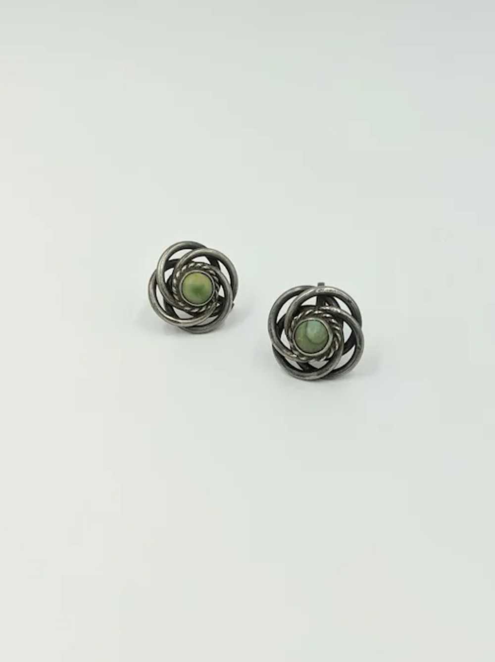 Mexico Silver Green Gemstone 1940's 1950's Screw … - image 5