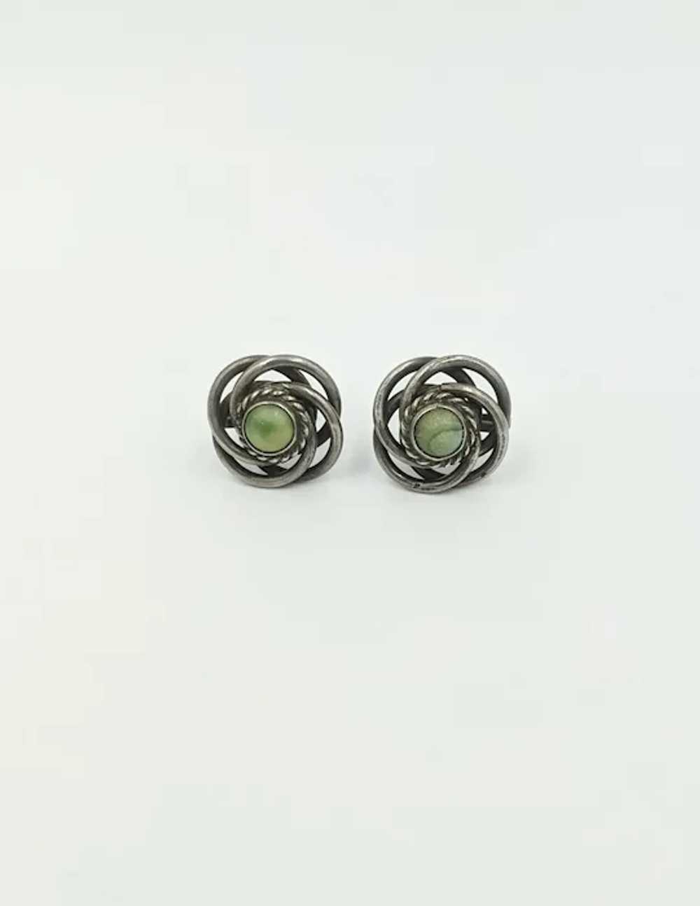 Mexico Silver Green Gemstone 1940's 1950's Screw … - image 7