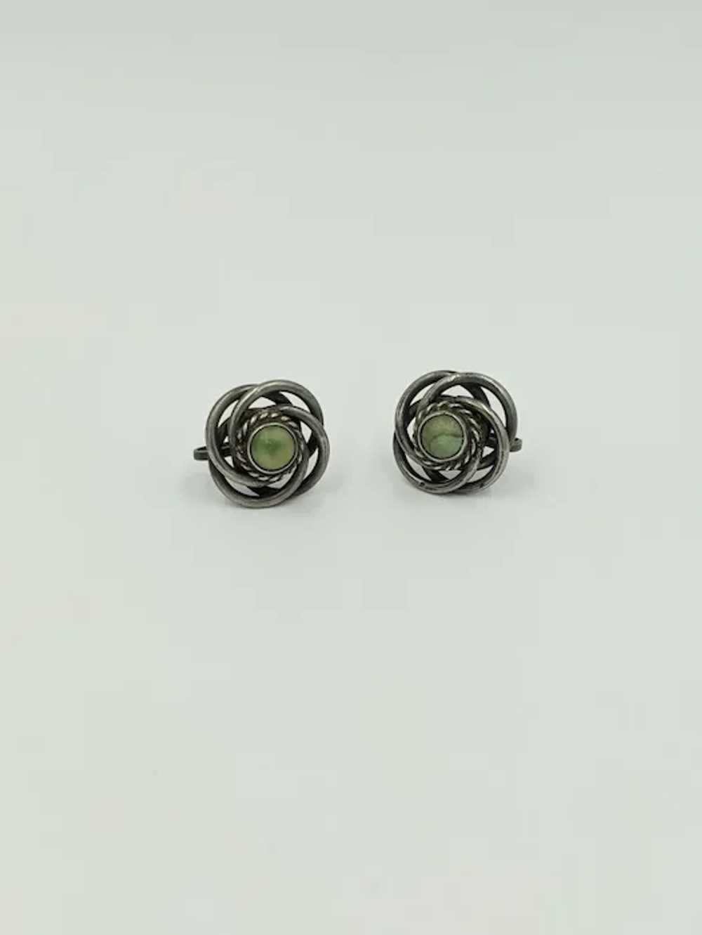 Mexico Silver Green Gemstone 1940's 1950's Screw … - image 8