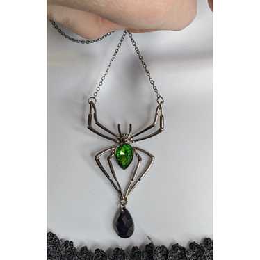 Other Green Gemmed Spider Necklace - image 1