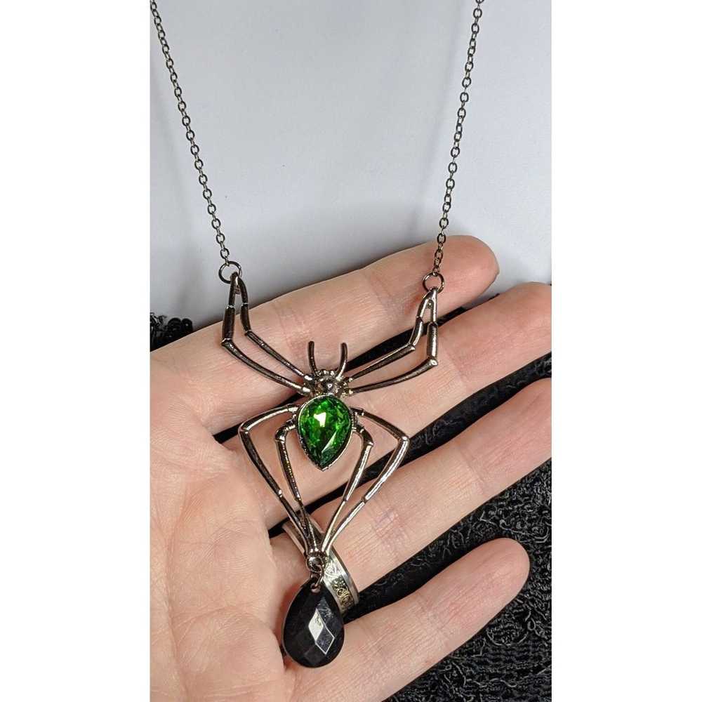 Other Green Gemmed Spider Necklace - image 2