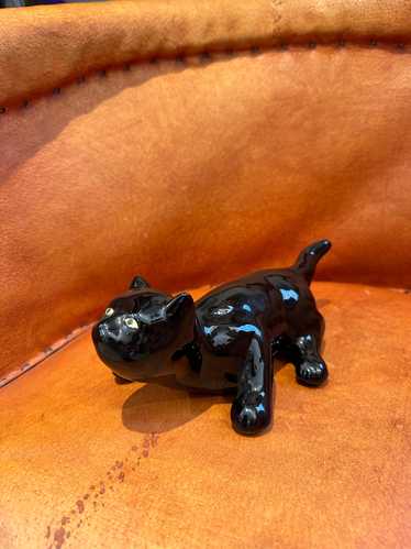 70's Cat Black Glazed Ceramic