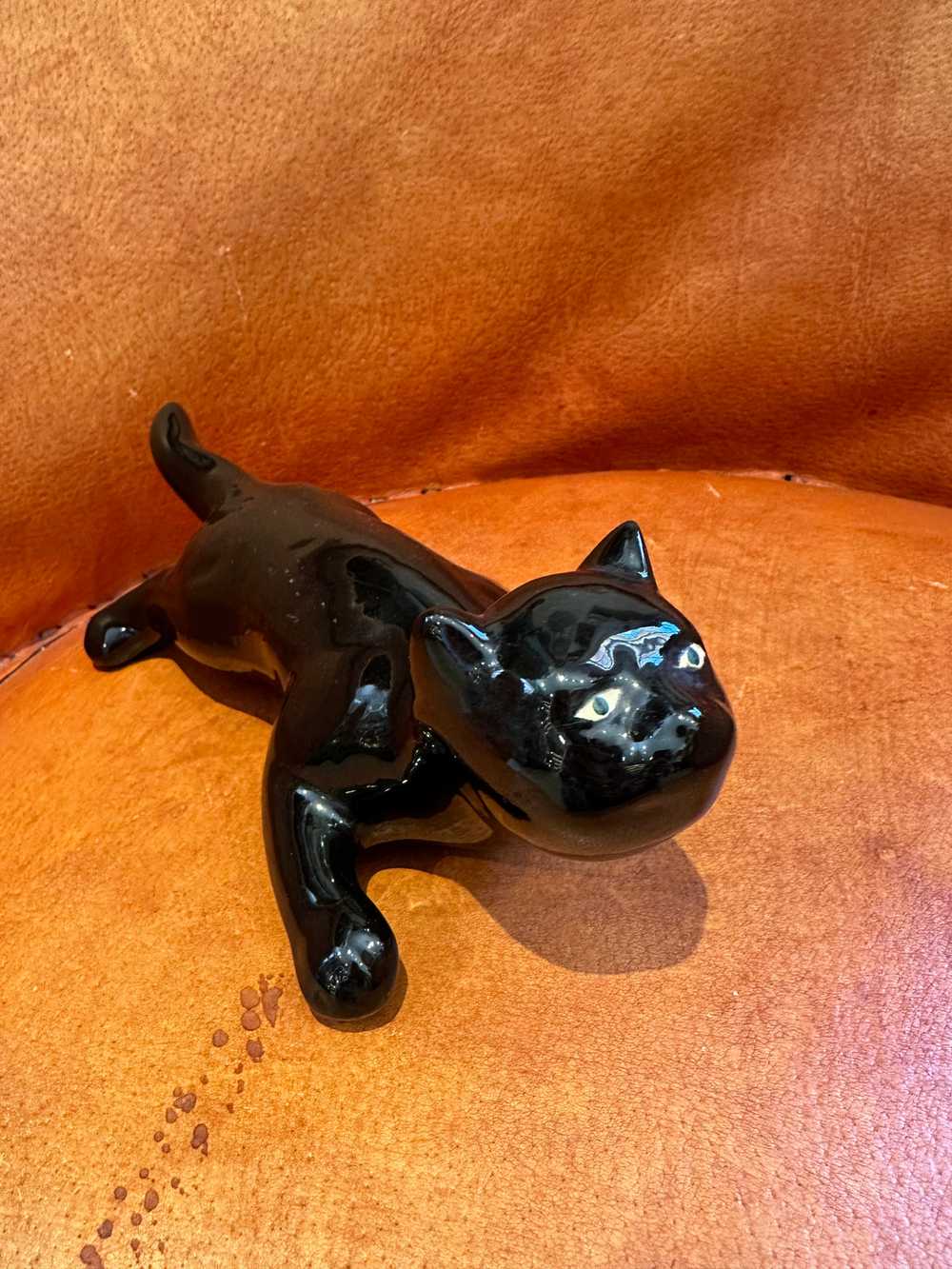 70's Cat Black Glazed Ceramic - image 2