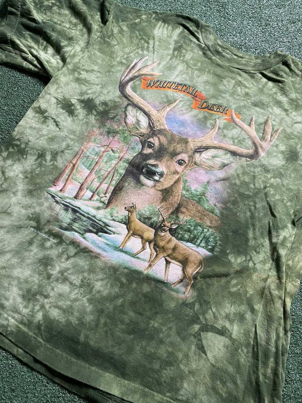 Vintage Nature Deer Hunting Tee Green Dye Size La… - image 3