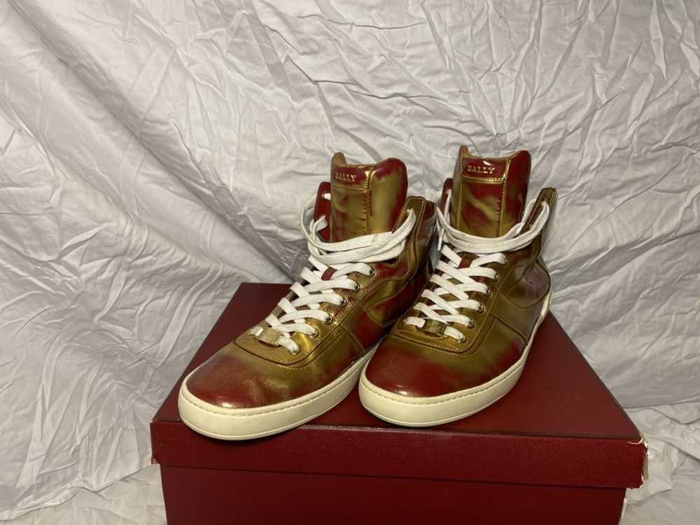 Bally Leather High-Top Sneaker, Red/Gold - image 2