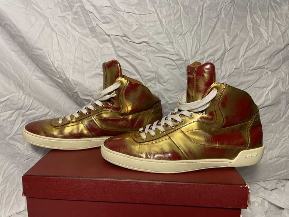 Bally Leather High-Top Sneaker, Red/Gold - image 3