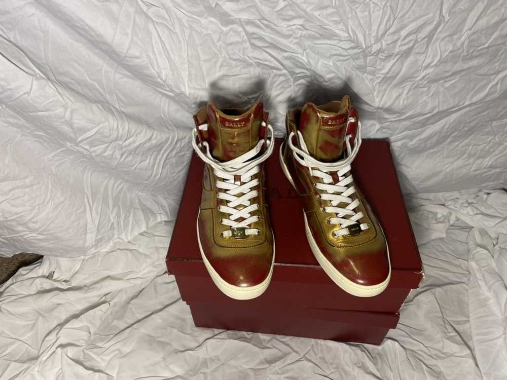 Bally Leather High-Top Sneaker, Red/Gold - image 6